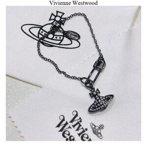 Vivienne Westwood rhinestone silver Bas relief thick chain charm bracelet